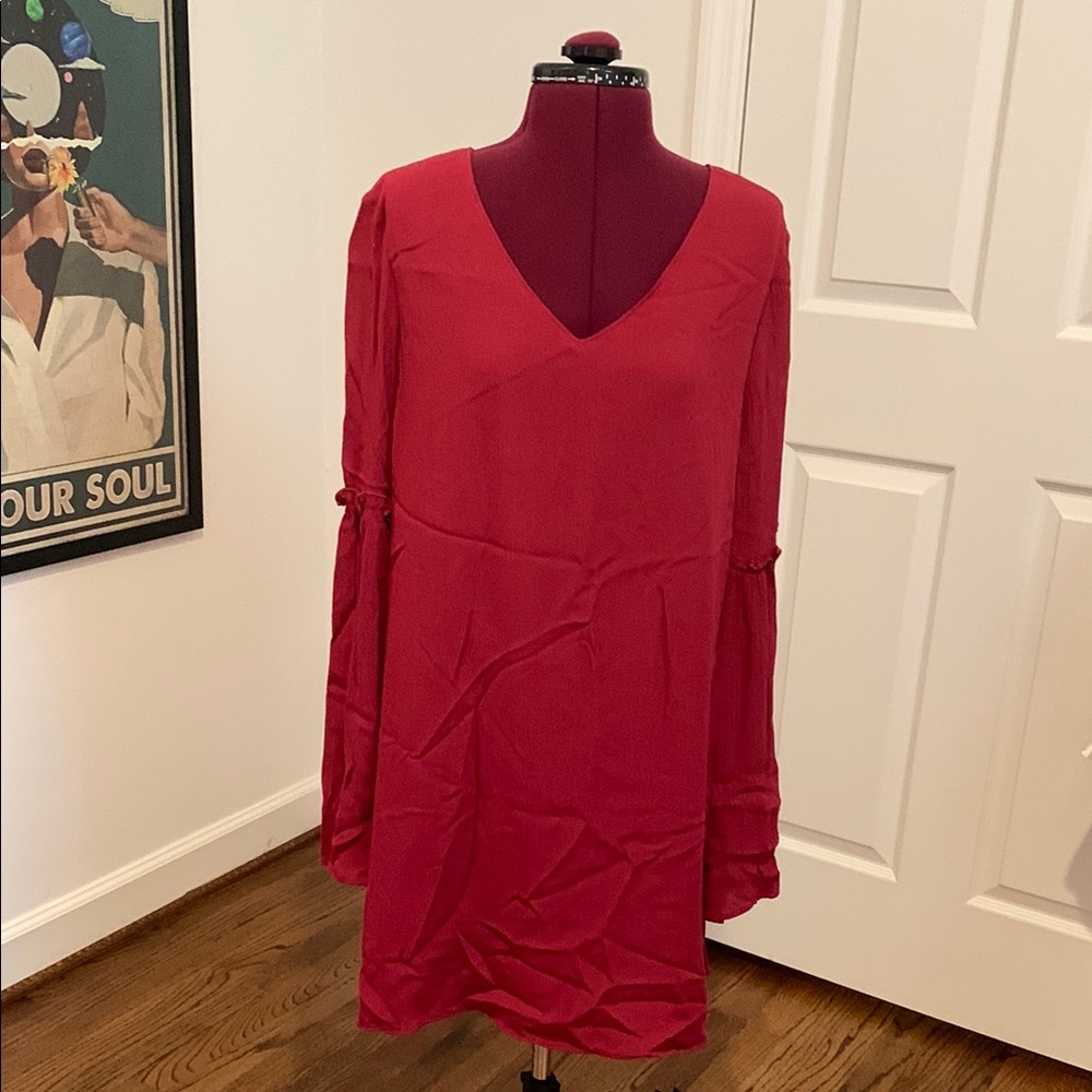 JACK by BB Dakota Flowy Dress in color Brandy Wine with Bell Sleeves
